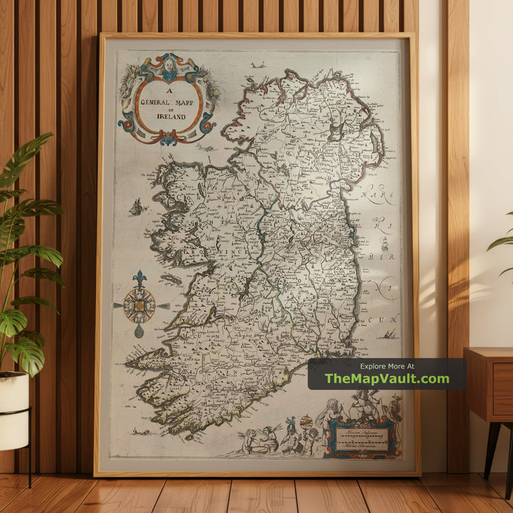 Rare Old Map of Ireland in 1685 by Sir William Petty - Dublin, Cork, Limerick, Galway - unframed print in a room setting, view 1