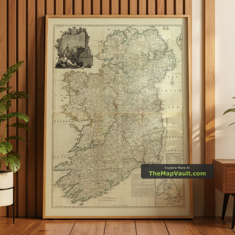 Old Map of Ireland in 1790 by John Rocque - Rare Large Wall Chart - unframed print in a room setting, view 1