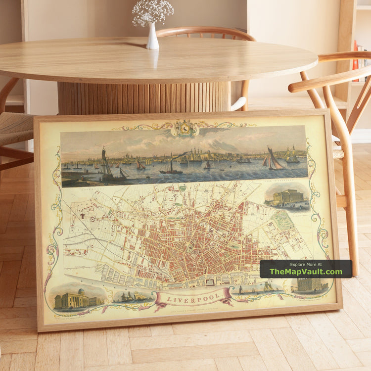 Old Map of Liverpool in 1851 by Tallis & Rapkin - Docks, River Mersey, City Centre - unframed print in a room setting, view 1
