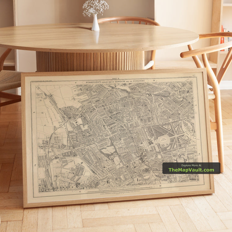 Old Map of Notting Hill and Kensington in 1862 by Edward Stanford - Portobello Road, Shepherds Bush, Bayswater - unframed print in a room setting, view 1