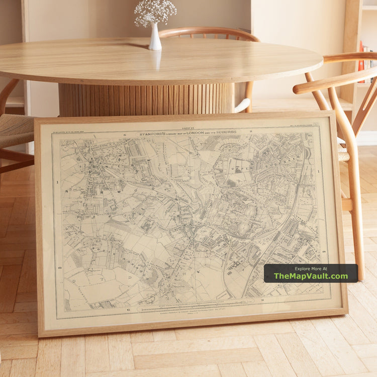 Old Map of South East London in 1862 by Edward Stanford - Norwood, Crystal Palace, Penge, Sydenham - unframed print in a room setting, view 1