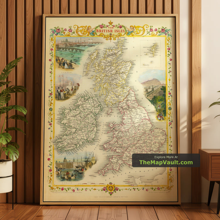 Old Map of the British Isles in 1851 by John Tallis - England, Scotland, Ireland, Decorative Victorian Atlas - image 1