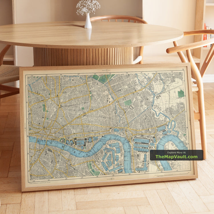 Old Map of East-Central London in 1900 by Unknown Cartographer - Tower of London, The Thames, Isle of Dogs, London Docks, Shoreditch - image 1