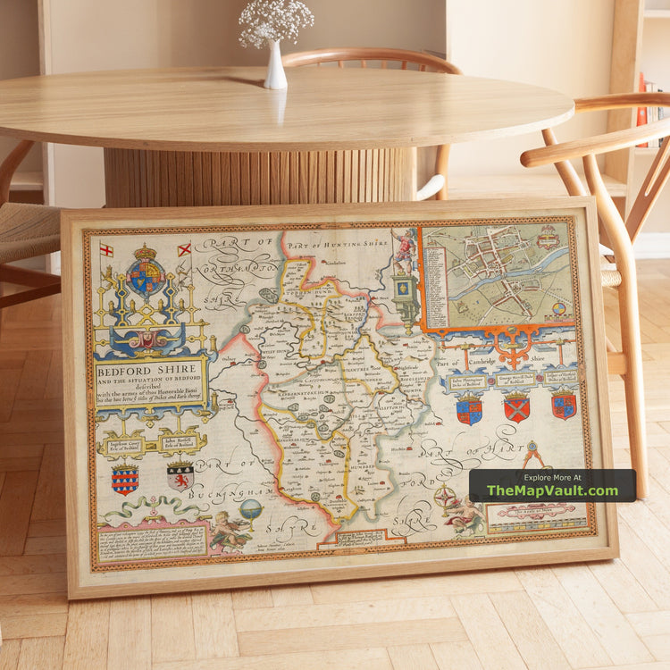 Old Map of Bedfordshire in 1611 by John Speed - Bedford, Luton, Dunstable, St Neots, Leighton Buzzard - image 1