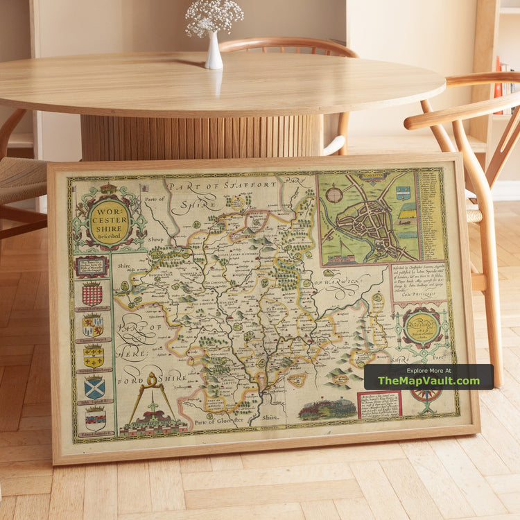 Old Map of Worcestershire in 1611 by John Speed - Worcester, Bromsgrove, Kidderminster, Malvern, Droitwich - image 1
