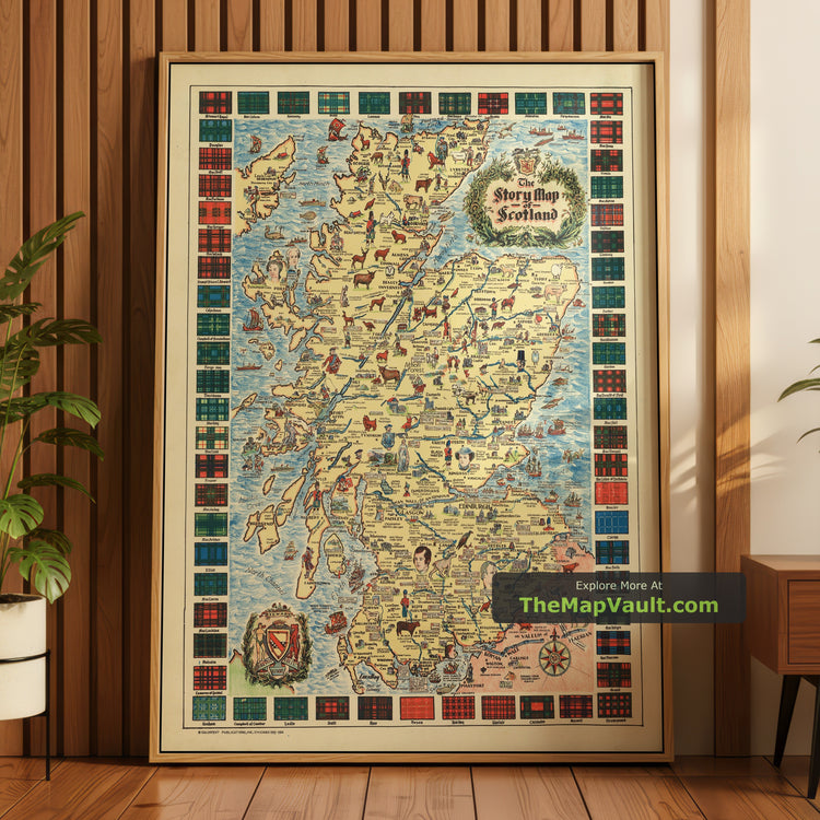 Old Map of Scotland in 1935 by Colortext Publications - Story Map, Flora MacDonald, Bonnie Prince Charlie, Jacobite History - image 1