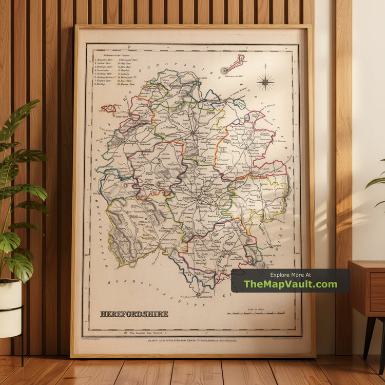 Old Map of Herefordshire in 1844 by Samuel Lewis - Bromyard, Hay-on-Wye, Ledbury, Leominster, Ross-on-Wye - image 1