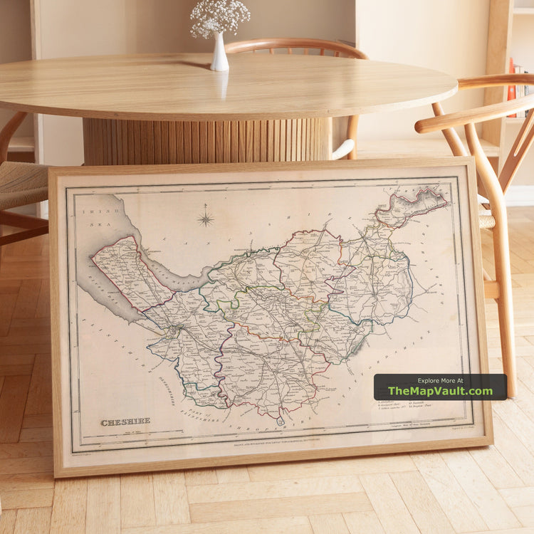 Old Map of Cheshire in 1844 by Samuel Lewis - Stockport, Macclesfield, Warrington, Chester, Crewe - image 1