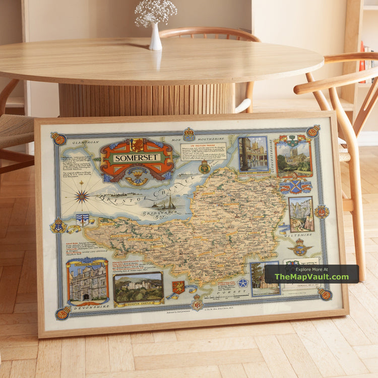 Old Map of Somerset in 1946 by Ernest Clegg - Bath, Wells, Cheddar Gorge, Dunster Castle, Montacute House - image 1