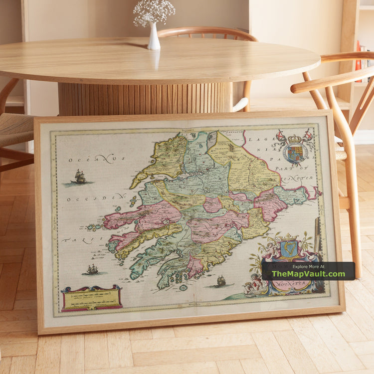 Old Map of Munster, Ireland in 1665 by Joan Blaeu - County Cork, Clare, Kerry, Limerick, Tipperary - image 1