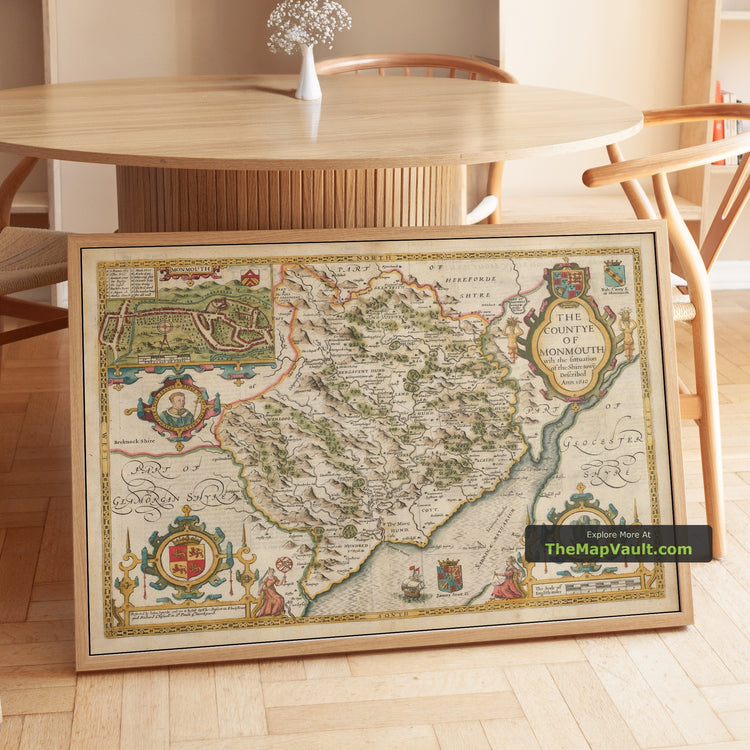 Old Map of Monmouthshire, Wales in 1611 by John Speed - Abergavenny, Caldicot, Chepstow, Monmouth, Magor - image 1