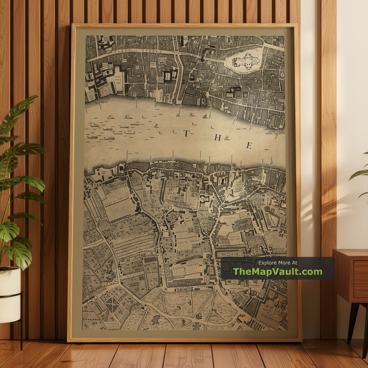 Old Map of London in 1746 by John Rocque, Sheet D2 - St Paul's Cathedral, Blackfriars, Fleet Street, Temple, Bankside - image 1