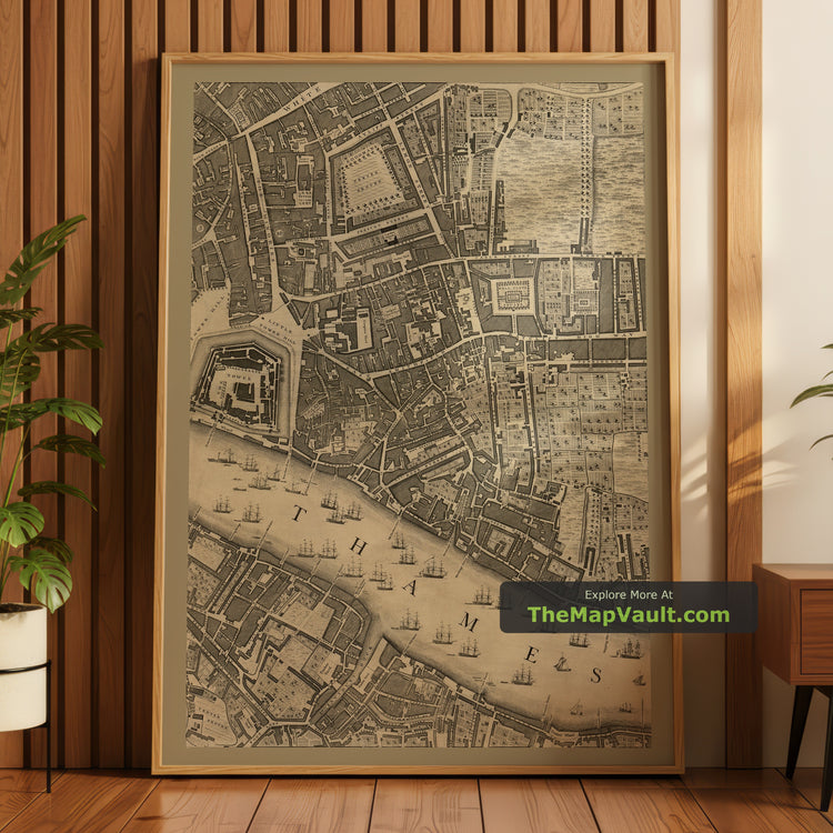 Old Map of London in 1746 by John Rocque, Sheet F2 - Tower of London, Shad Thames, St Katherine's, Bermondsey - image 1