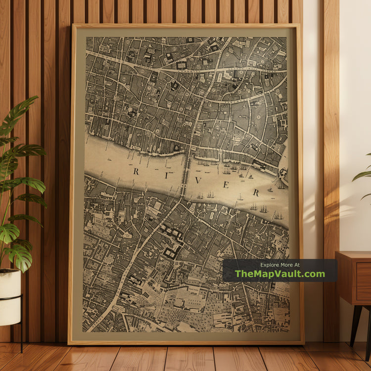 Old Map of London in 1746 by John Rocque, Sheet E2 - London Bridge, Monument, Bank, Cannon Street, Borough - image 1