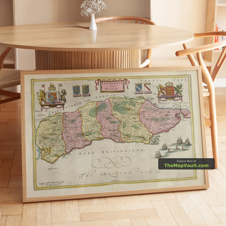 Old Map of Sussex in 1665 by Joan Blaeu - Worthing, Brighton, Eastbourne, Bognor Regis - image 1