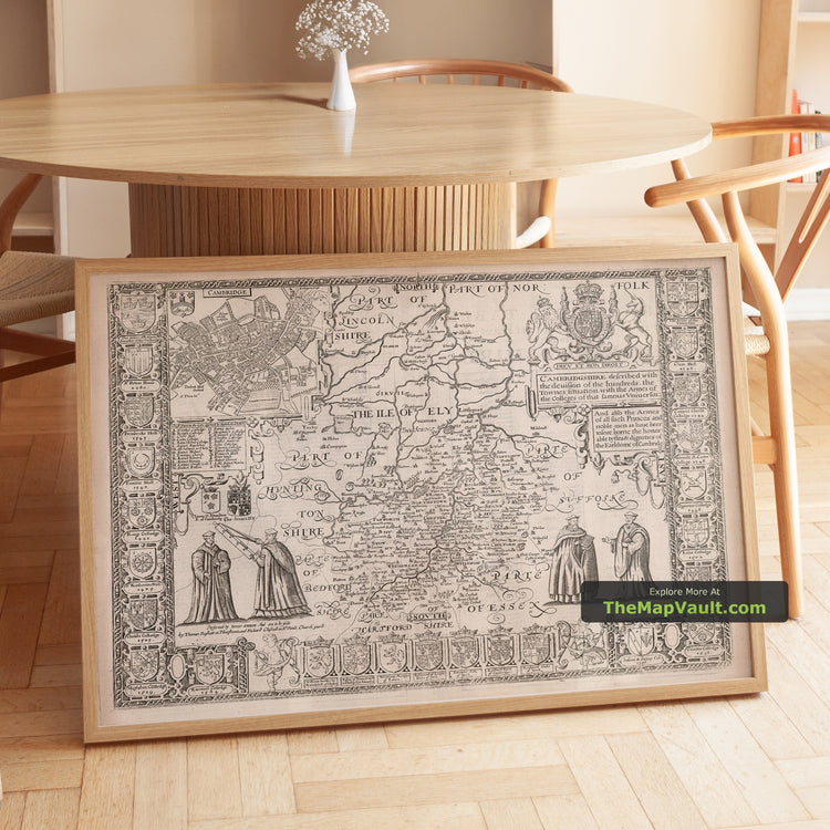 Old Map of Cambridgeshire in 1611 by John Speed - Cambridge, Peterborough, Wisbech, Soft-Colour Edition - image 1