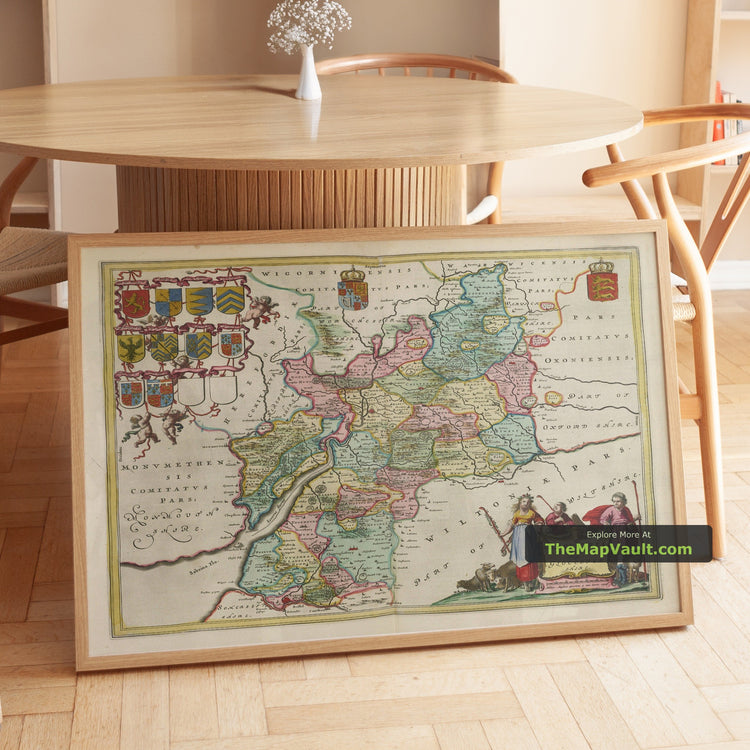Old Map of Gloucestershire in 1665 by Joan Blaeu - Bristol, Gloucester, Cheltenham, Stroud - image 1