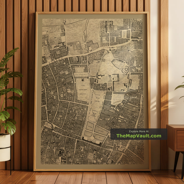 Old Map of London in 1746 by John Rocque, Sheet E1 - Old Street, Finsbury, Moorgate, Barbican, St Luke's, Liverpool Street - image 1