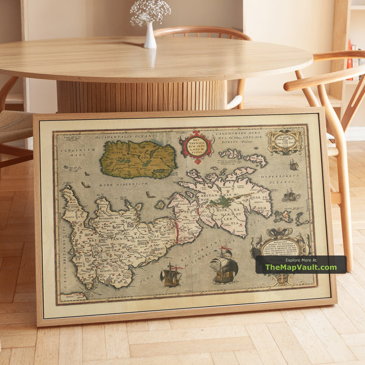 Old Map of British Isles in 1595 by Abraham Ortelius - England, Scotland, Ireland, Wales, Britannia, Hibernia - image 1