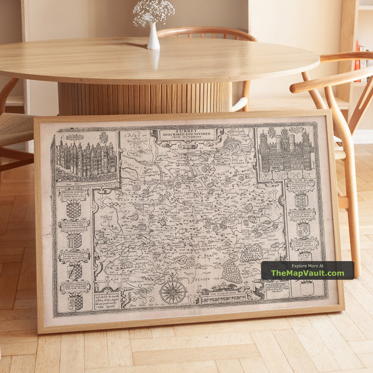 Old Map of Surrey in 1611 by John Speed - Guildford, Croydon, Richmond, Woking - image 1