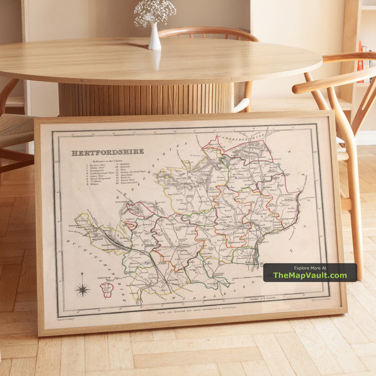 Old Map of Hertfordshire in 1844 by Samuel Lewis - St Albans, Watford, Hemel Hempstead, Stevenage, Hitchin - image 1