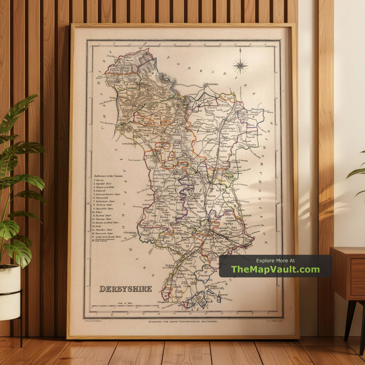 Old Map of Derbyshire in 1844 by Lewis - Buxton, Ashbourne, Matlock - image 1
