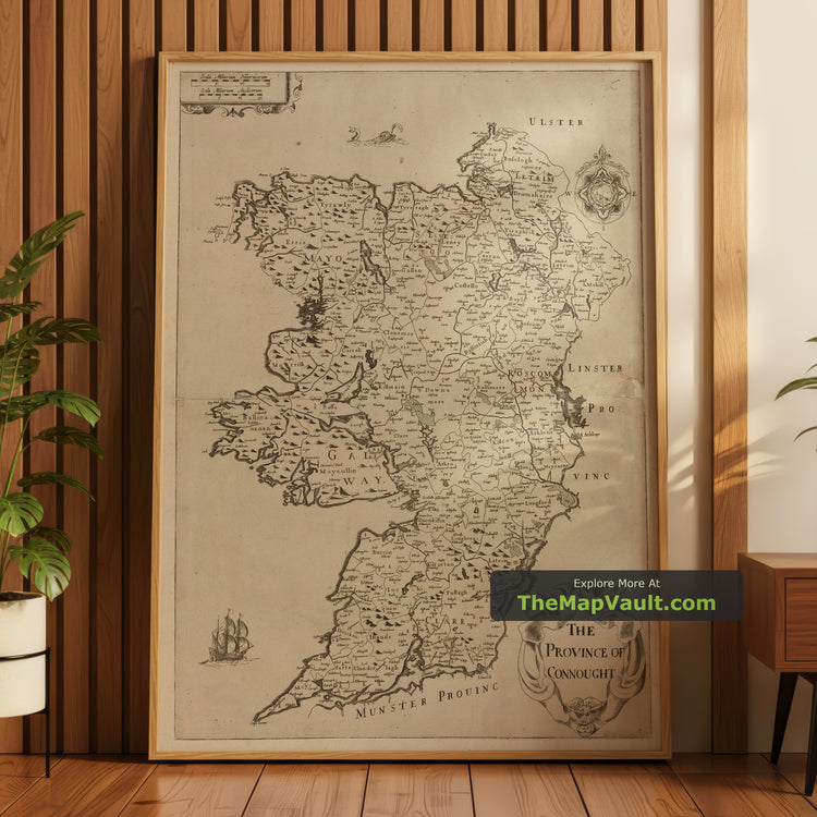 Old Map of Connacht in 1685 by Sir William Petty - Galway, Sligo, Roscommon - image 1