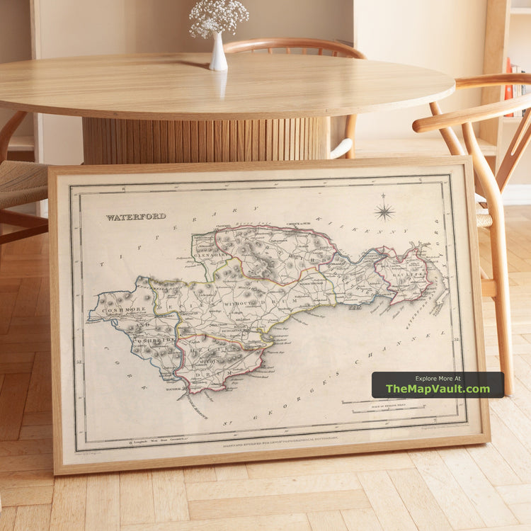 Old Map of County Waterford in 1844 by Samuel Lewis - Dungarvan, Lismore, Tramore - image 1