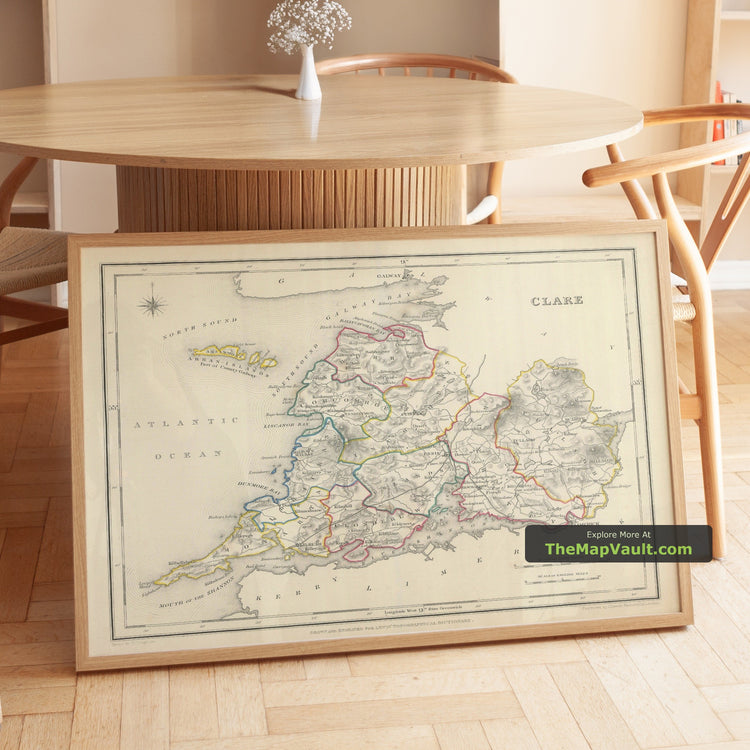 Old Map of County Clare in 1844 by Samuel Lewis - Ennis, Kilrush, Kilkee, Lahinch, Loop Head - image 1