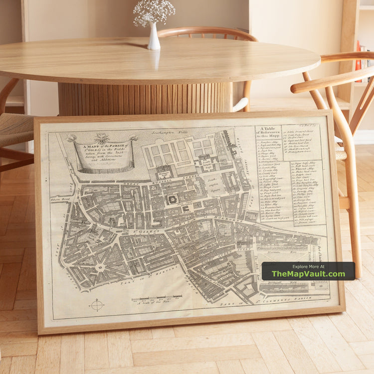 Old Map of London St Giles in 1720 by John Strype and John Stow - Great Russell Street, Lincoln's Inn Fields, High Holborn, Drury Lane - image 1
