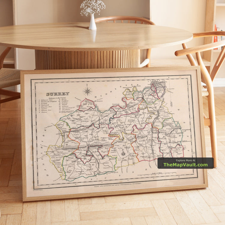 Old Map of Surrey in 1844 by Samuel Lewis - Guildford, Woking, Camberley - image 1