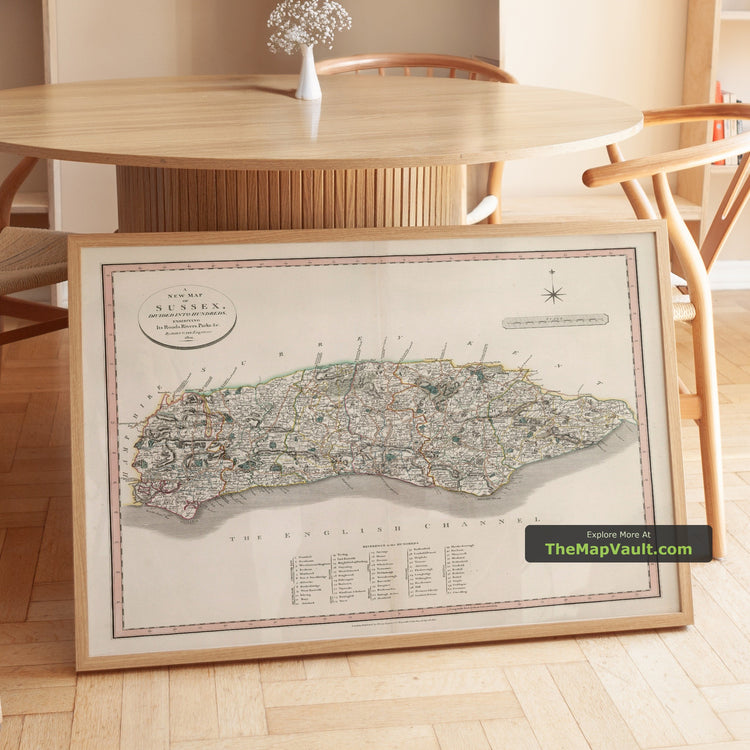 Old Map of Sussex in 1801 by John Cary - Brighton, Hastings, Eastbourne - image 1