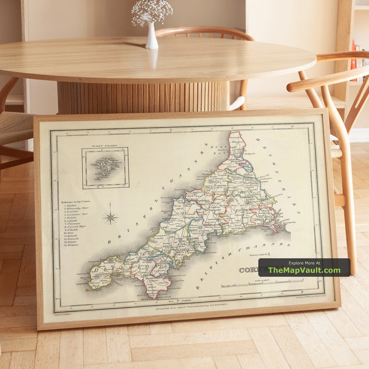 Old Map of Cornwall in 1844 by Samuel Lewis - Truro, Falmouth, Penzance - image 1