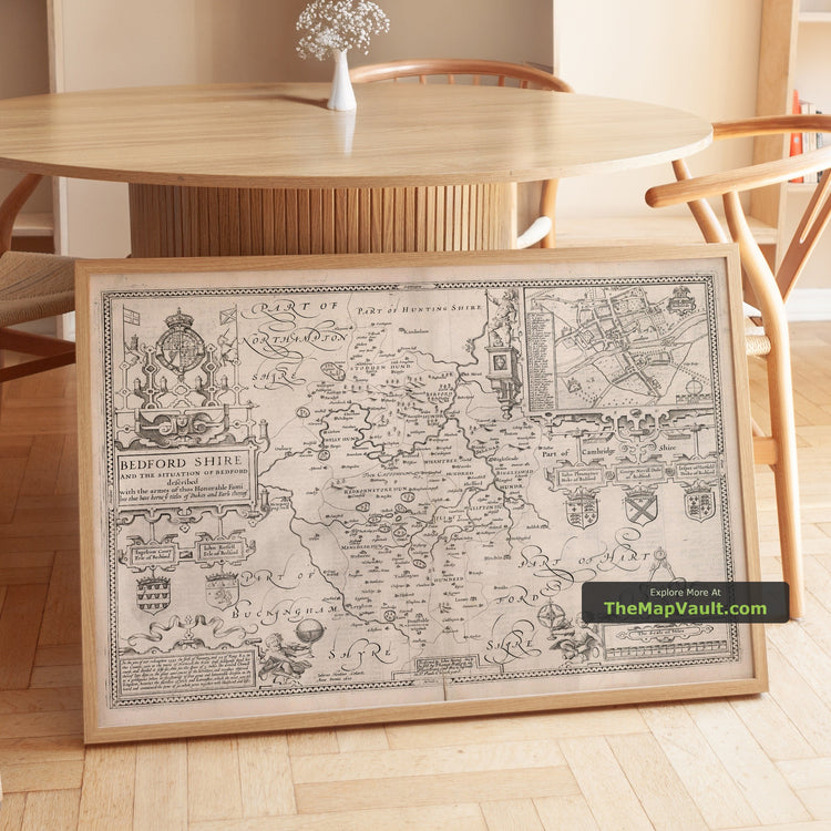 Old Map of Bedfordshire in 1611 by John Speed - Bedford, Luton, Dunstable, St Neots, Kempston, Leighton Buzzard - image 1