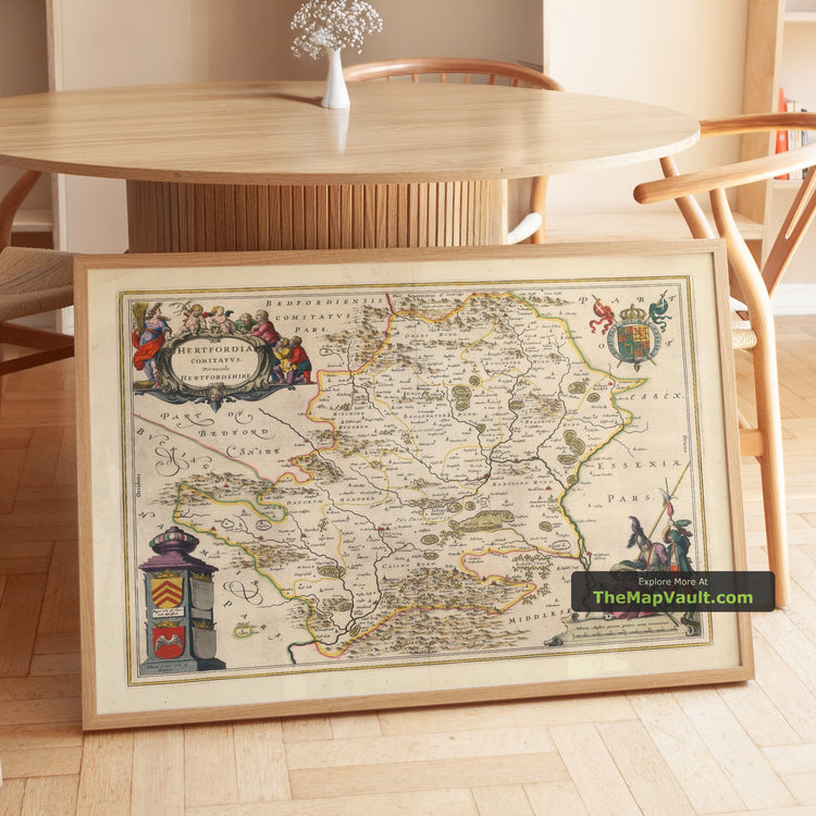 Old Map of Hertfordshire in 1665 by Joan Blaeu - Stevenage, St Albans, Watford, Enfield, Barnet, Hatfield, Hemel Hempstead - image 1