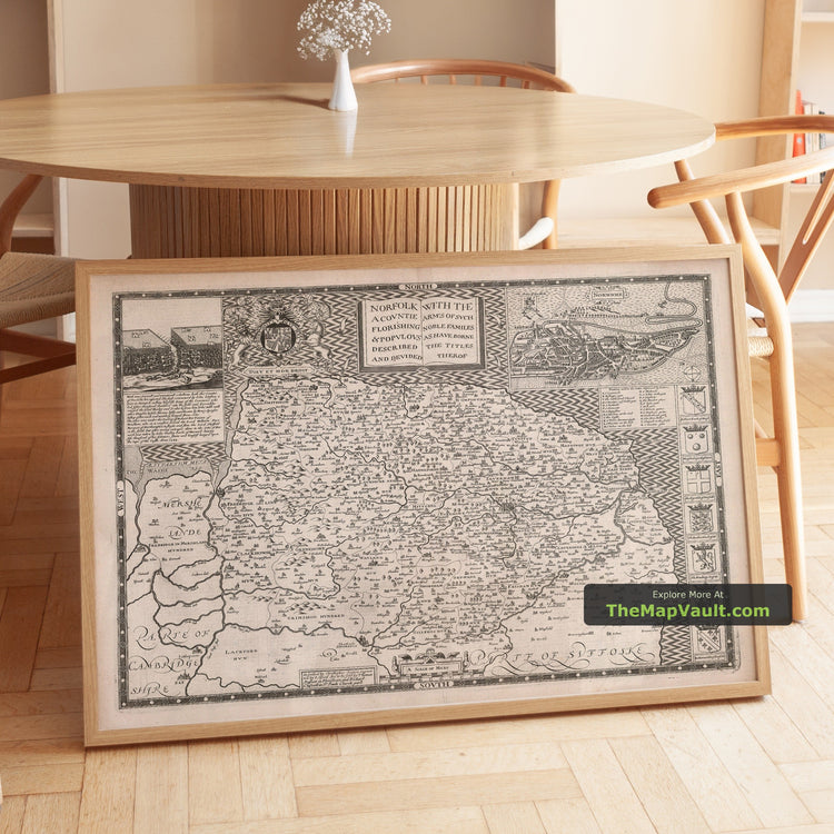 Old Map of Norfolk in 1611 by John Speed - Norwich, Great Yarmouth, King's Lynn, Thetford, Fakenham - image 1