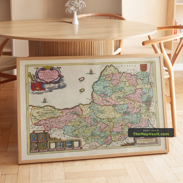 Old Map of Somerset in 1665 by Joan Blaeu - Bath, Bristol, Weston-super-Mare, Taunton, Yeovil - image 1