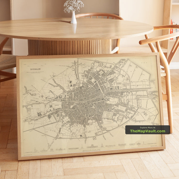 Old Map of Dublin in 1836 by WB Clark for SDUK - River Liffey, Leinster, Alternate Colouring Edition - image 1