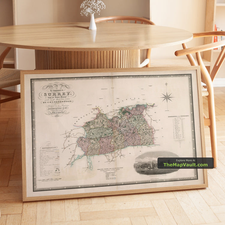 Old Map of Surrey in 1829 by Greenwood & Co. - Woking, Guildford, Croydon, Richmond - image 1