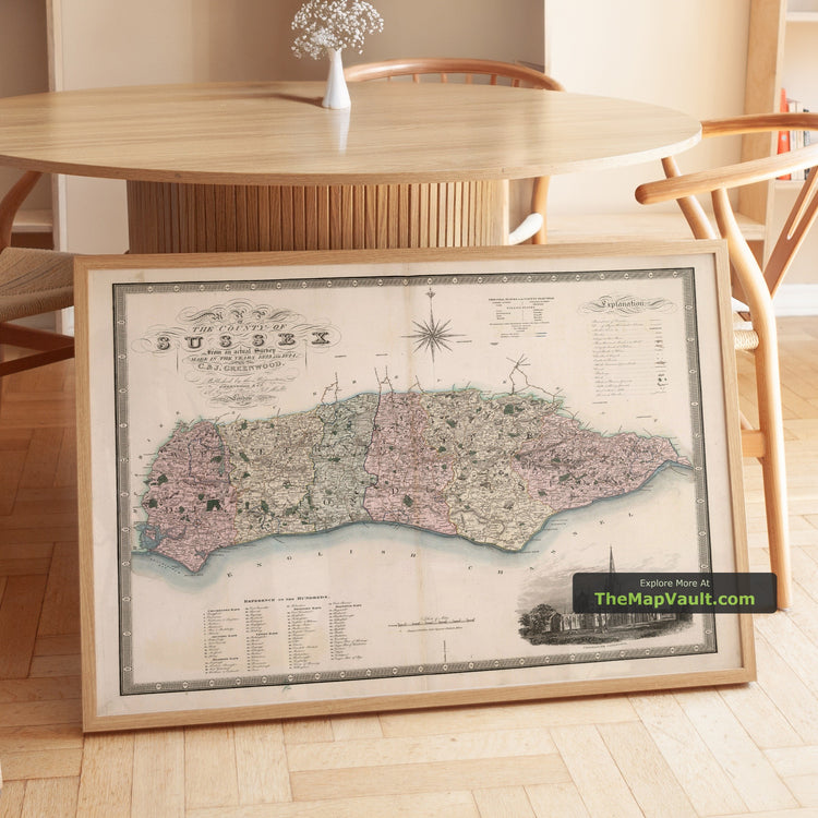 Old Map of Sussex in 1829 by Greenwood & Co. - Worthing, Crawley, Brighton, Bognor, Eastbourne - image 1
