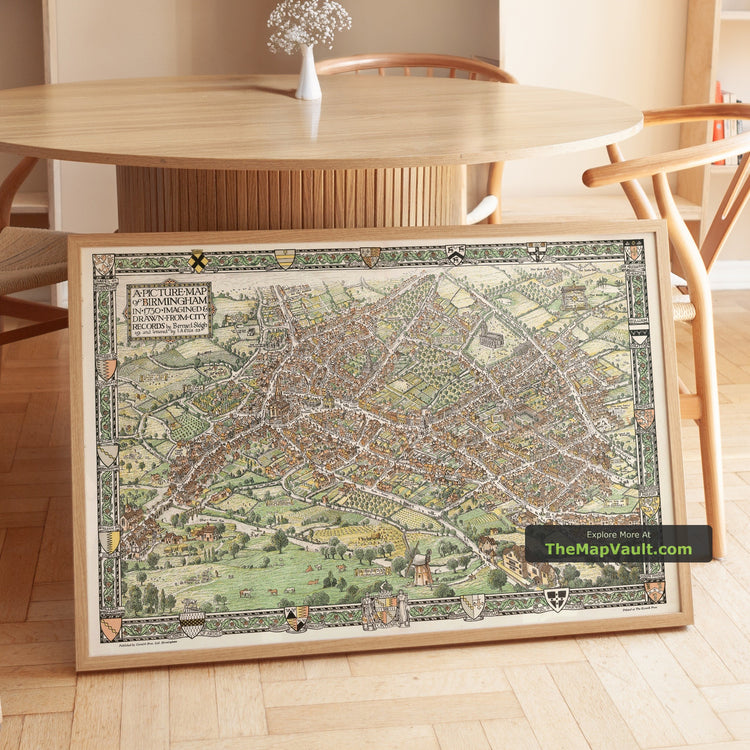 Old Pictorial Map of Birmingham in 1730 by Bernard Sleigh - Bull Ring, Digbeth, Aston, St Philip's - image 1