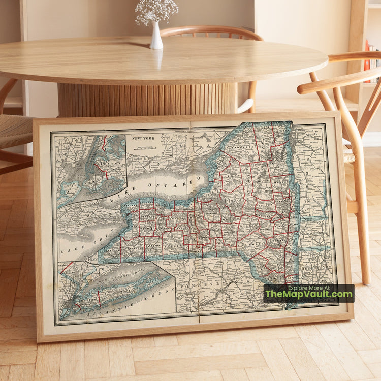 New York Map 1893 State Print - Buffalo, Syracuse, Albany - image 1