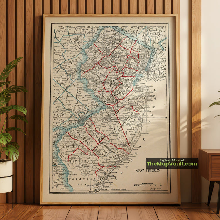 New Jersey Map 1893 State Print - Trenton, Newark, Camden - image 1