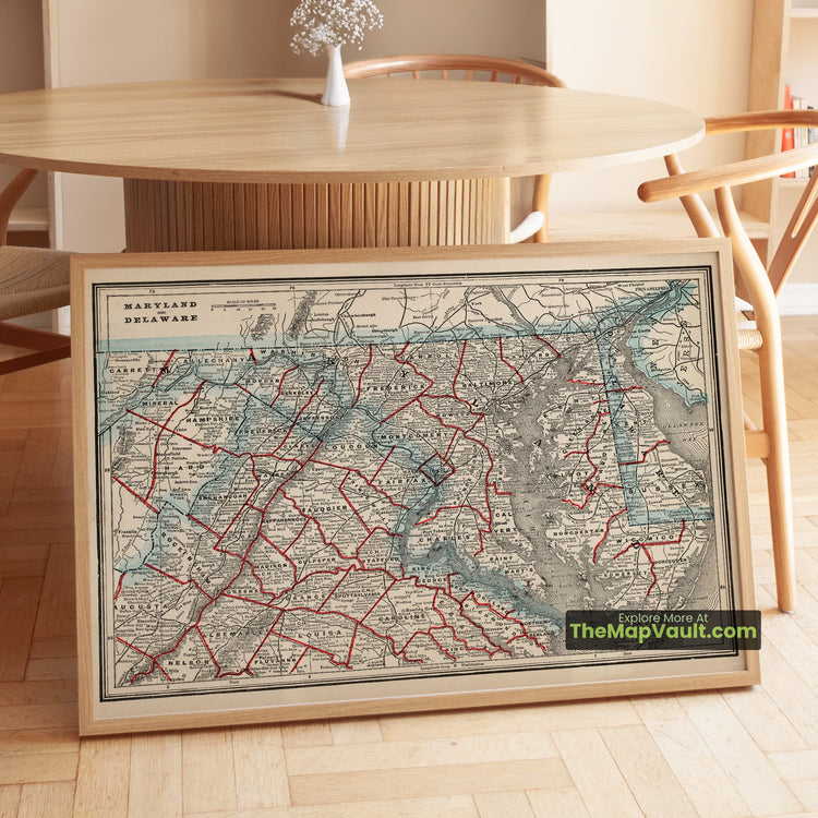 Maryland & Delaware Map 1893 Regional Print - Baltimore, Wilmington, Annapolis - image 1