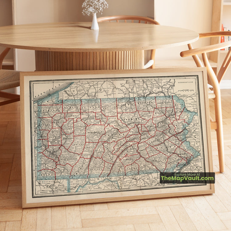Pennsylvania Map 1893 State Print - Philadelphia, Pittsburgh, Harrisburg - image 1