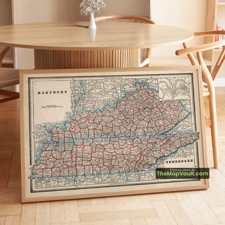 Kentucky & Tennessee Map 1893 Regional Print - Nashville, Louisville, Memphis - image 1