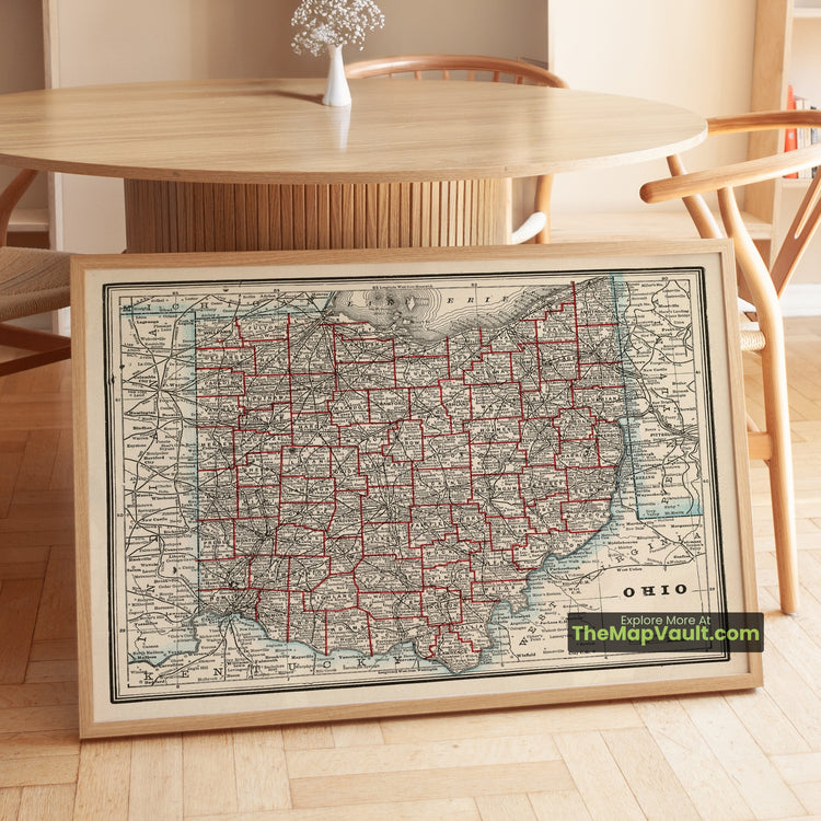 Ohio Map 1893 State Print - Columbus, Cleveland, Cincinnati - image 1