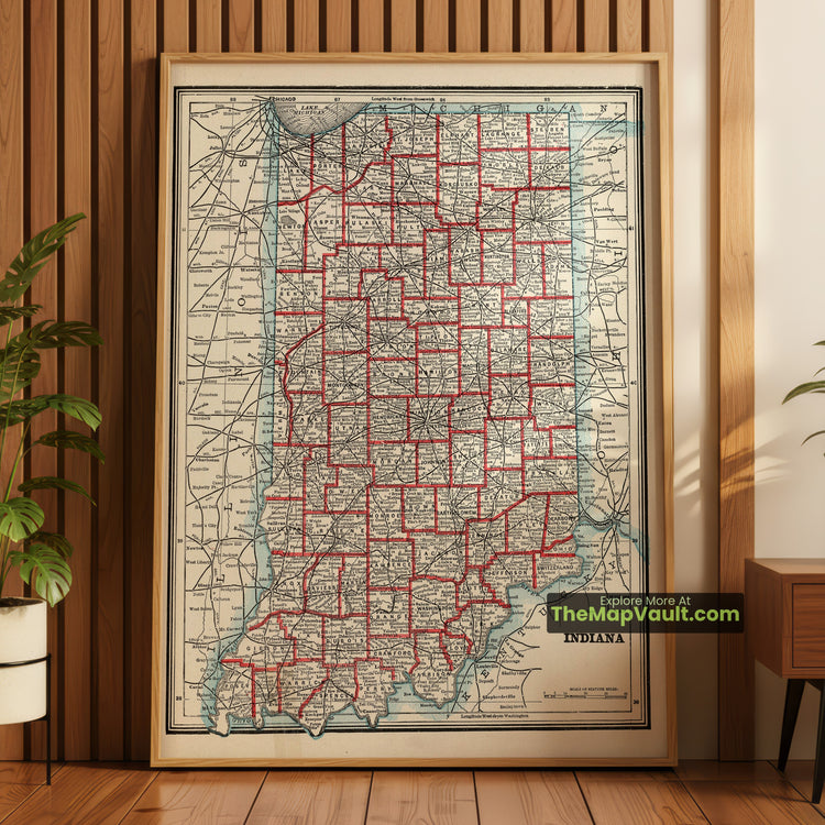 Indiana Map 1893 State Print - Indianapolis, Fort Wayne, Evansville - image 1