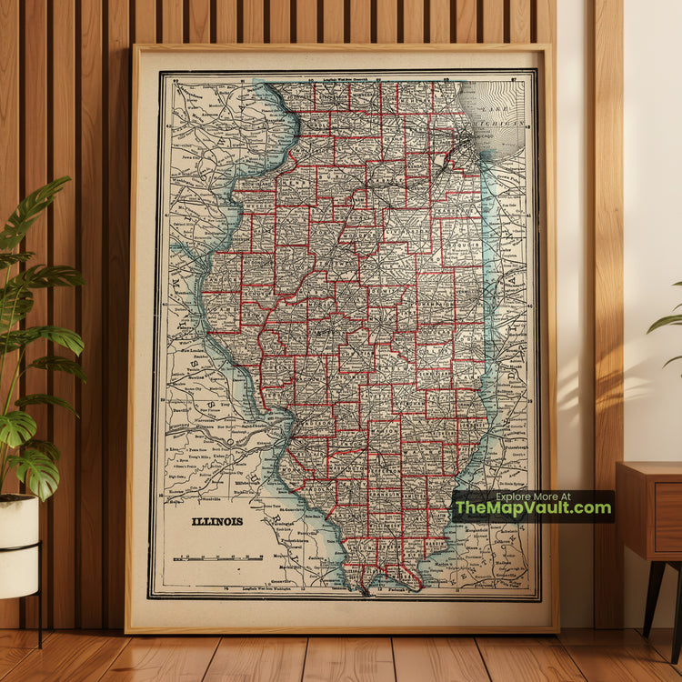Illinois Map 1893 State Print - Chicago, Springfield, Peoria - image 1