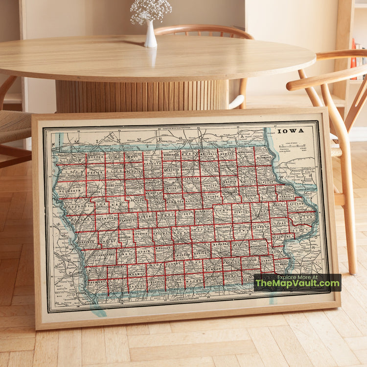 Iowa Map 1893 State Print - Des Moines, Cedar Rapids, Davenport - image 1